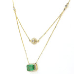 Load image into Gallery viewer, Layered Natural Emerald Diamond Necklace: 14k Solid Gold Double Chain Halo Stacking Jewellery, Certified Jewelry