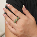 Load image into Gallery viewer, Circle Natural Emeralds and Diamond Halo Band Ring: 14k Solid Gold Gemstone Statement Ring, Certified Jewelry