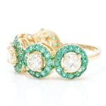 Load image into Gallery viewer, Circle Natural Emeralds and Diamond Halo Band Ring: 14k Solid Gold Gemstone Statement Ring, Certified Jewelry