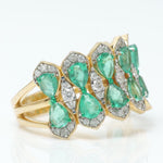 Load image into Gallery viewer, Natural Emerald Cluster Diamond Ring, 14k Solid Gold Wide Cocktail Band Jewellery, Certified Jewelry