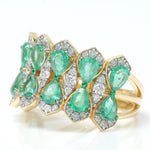 Load image into Gallery viewer, Natural Emerald Cluster Diamond Ring, 14k Solid Gold Wide Cocktail Band Jewellery, Certified Jewelry