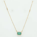 Load image into Gallery viewer, Natural Emerald Halo Diamond Station Necklace, 14k Solid Gold Gemstone Layering Jewellery, Certified Jewelry