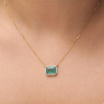 Load image into Gallery viewer, Natural Emerald Halo Diamond Station Necklace, 14k Solid Gold Gemstone Layering Jewellery, Certified Jewelry