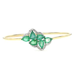 Load image into Gallery viewer, Pear Shape Natural Emerald & Diamond Bracelet: 14k Solid Gold Gemstone Halo Cuff Jewellery, Certified Jewelry