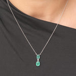 Load image into Gallery viewer, Natural Emerald Diamond Drop Pendant Necklace: 14k Solid Gold Double Oval Gemstone Jewellery, Stacking Minimalistic Chain, Certified Jewelry