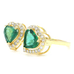 Load image into Gallery viewer, Heart Natural Emerald Diamond Open Band Ring: 14k Solid Gold Halo Gemstone Jewellery, Certified Jewelry