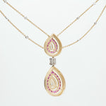 Load image into Gallery viewer, Natural Pear Diamond Halo Ruby Bridal Necklace: 14k Solid Gold Double Drop Gemstone Jewellery, Certified Jewelry