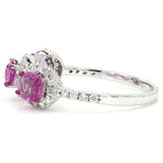 Load image into Gallery viewer, Three Stone Natural Pink Sapphire Diamond Ring: 14k Solid Gold Oval Halo Gemstone Band Jewellery, Certified Jewelry