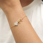 Load image into Gallery viewer, Heart Initial Natural Diamond Bracelet: 14k Solid Gold Personalized Letter Bracelet, Minimalist Custom Chain Jewelry, Ready To Ship