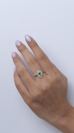 Load and play video in Gallery viewer, Natural Oval Emerald Halo Diamond Ring