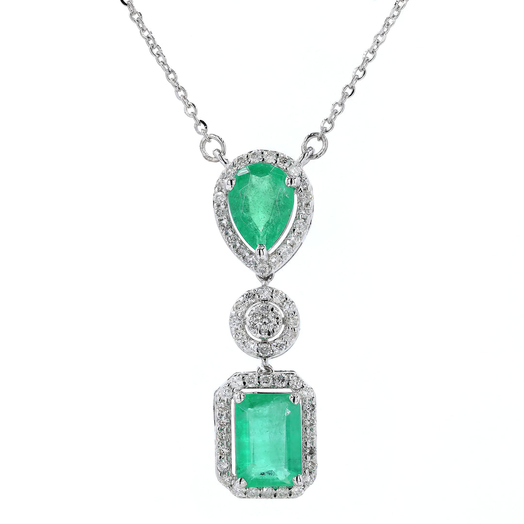 Emerald Drop Diamond Pendant Necklace