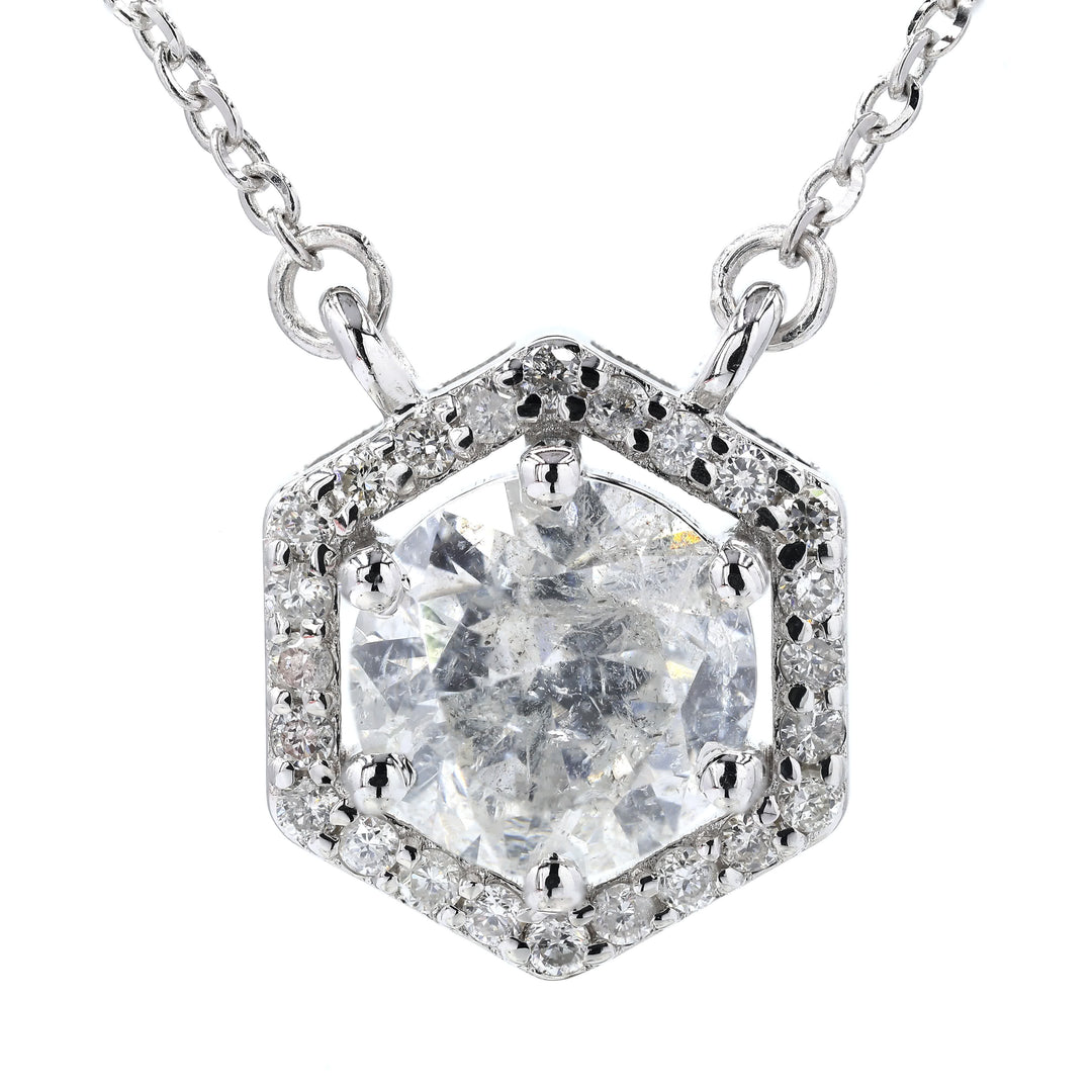 Hexagon Halo Solitare Pendant Necklace