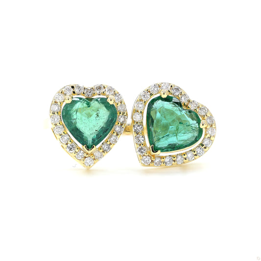 Heart Natural Emerald Diamond Open Band Ring: 14k Solid Gold Halo Gemstone Jewellery, Certified Jewelry