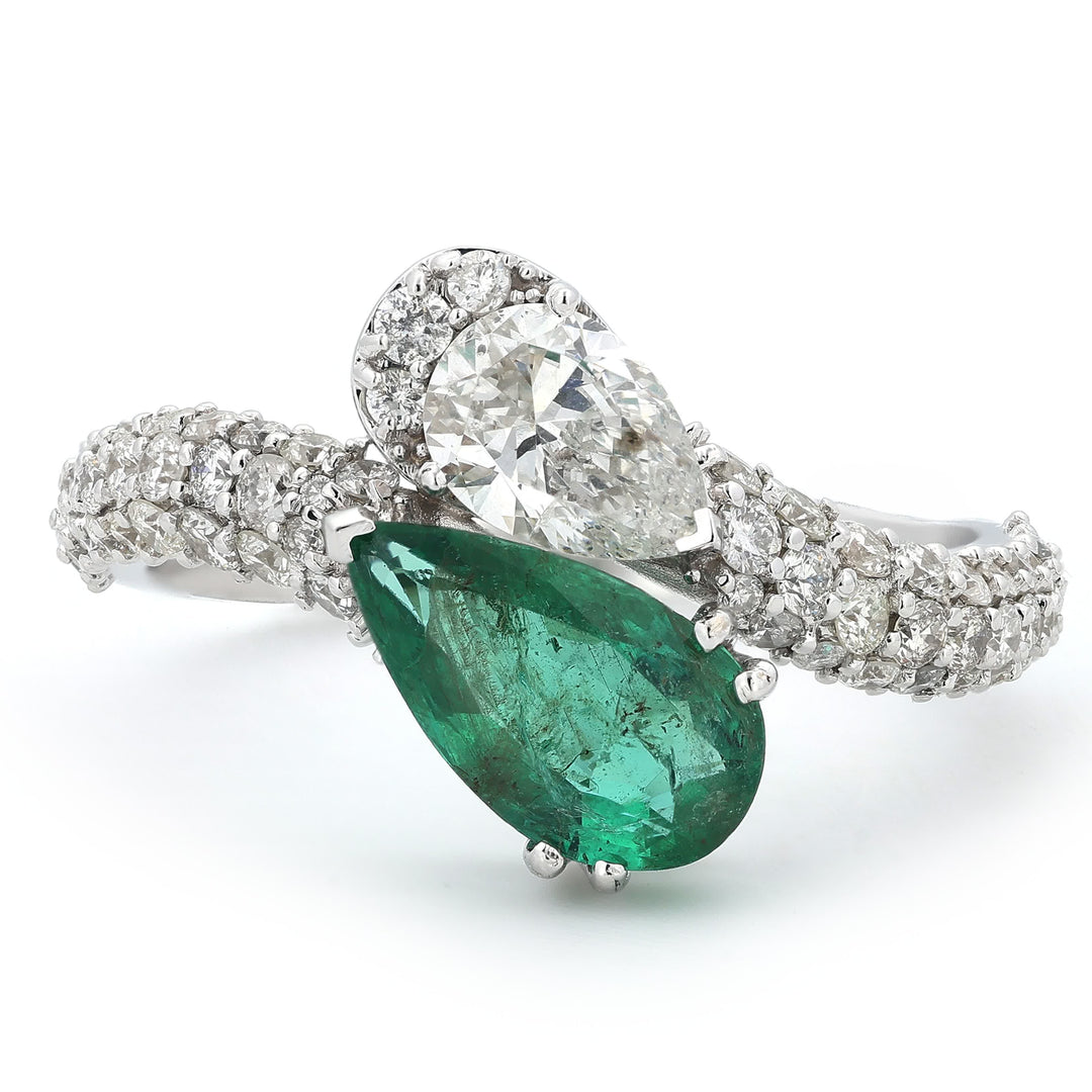 Emerald Natural Diamond Bypass Ring