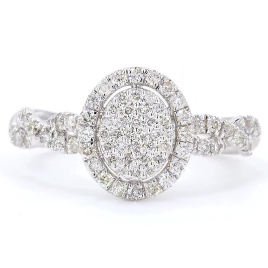 Oval Cluster Diamond Ring, 14k Solid Gold, Natural Diamonds, Halo Engagement Ring, Twisted Band Wedding Jewelry