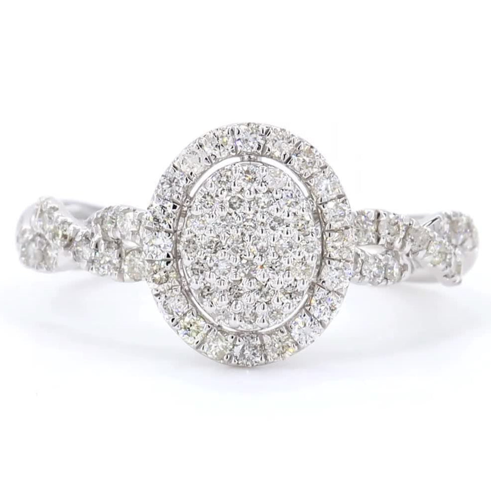Oval Cluster Diamond Ring, 14k Solid Gold, Natural Diamonds, Halo Engagement Ring, Twisted Band Wedding Jewelry