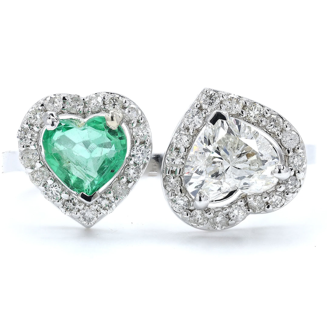 Emerald Heart & Diamond Heart Ring