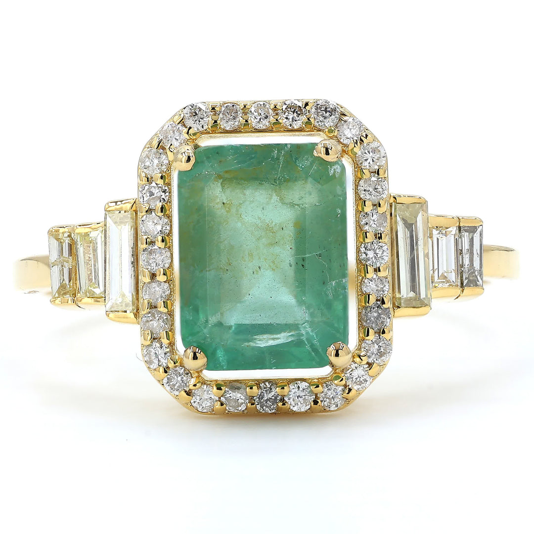Emerald Cut Natural Emerald Diamond Ring