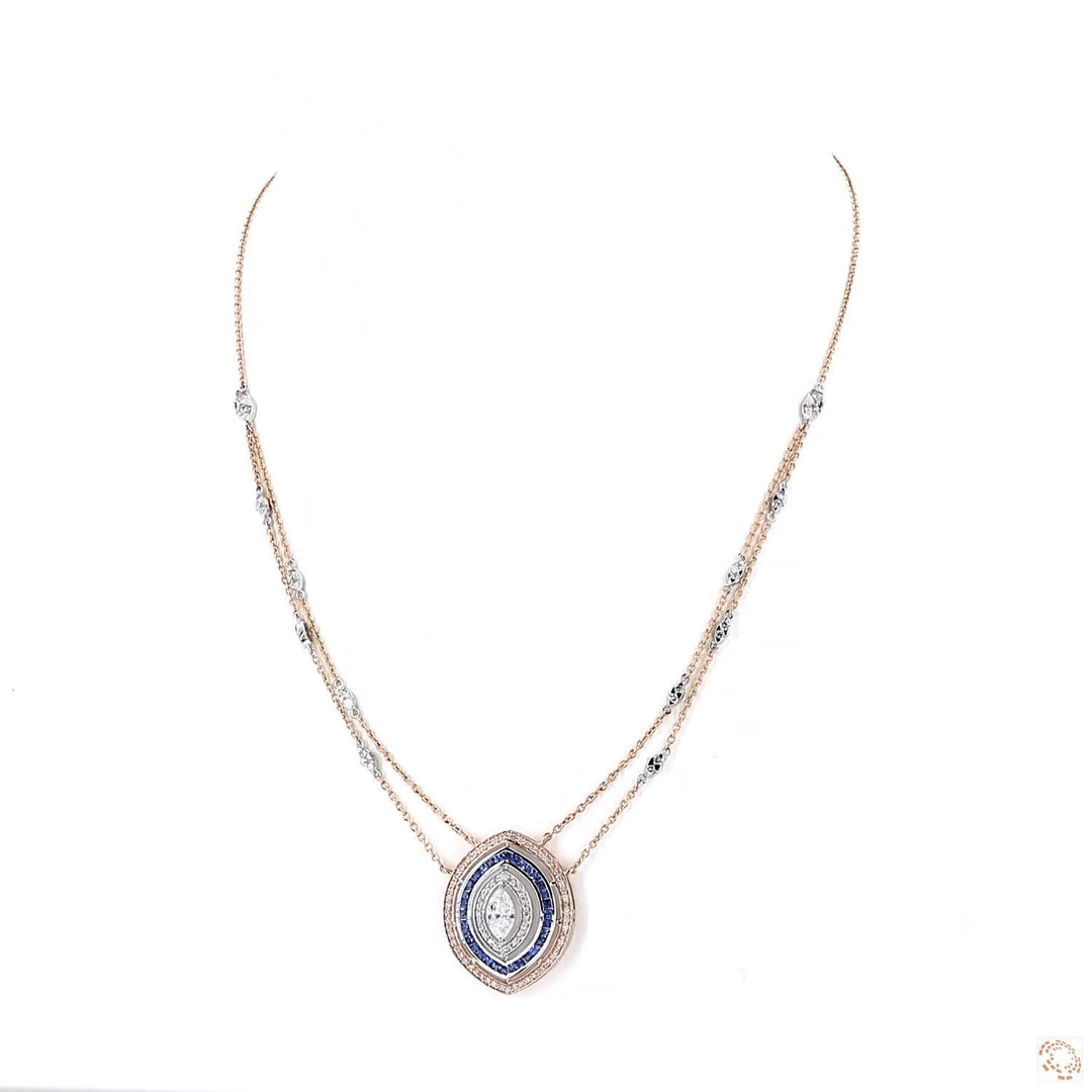 Marquise Halo Sapphire Pendant Necklace