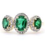 Load image into Gallery viewer, Three Oval Emerald Halo Diamond Ring
