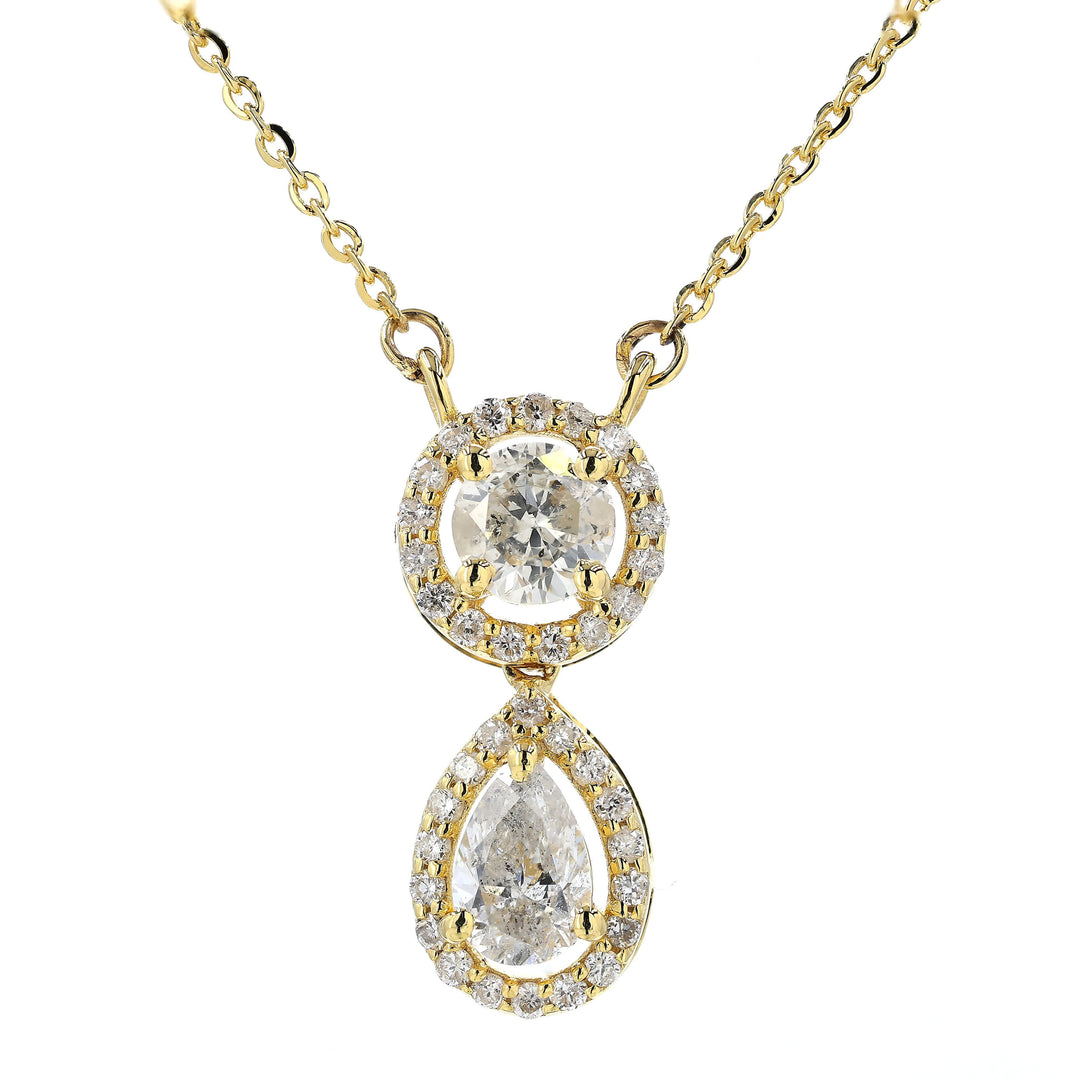 Round Pear Halo Diamond Drop Necklace