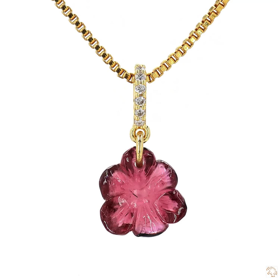 Flower Pink Tourmaline Diamond Pendant Necklace