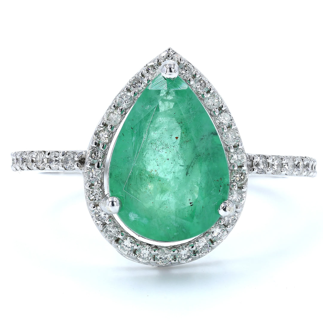 Pear Cut Emerald Diamond Ring