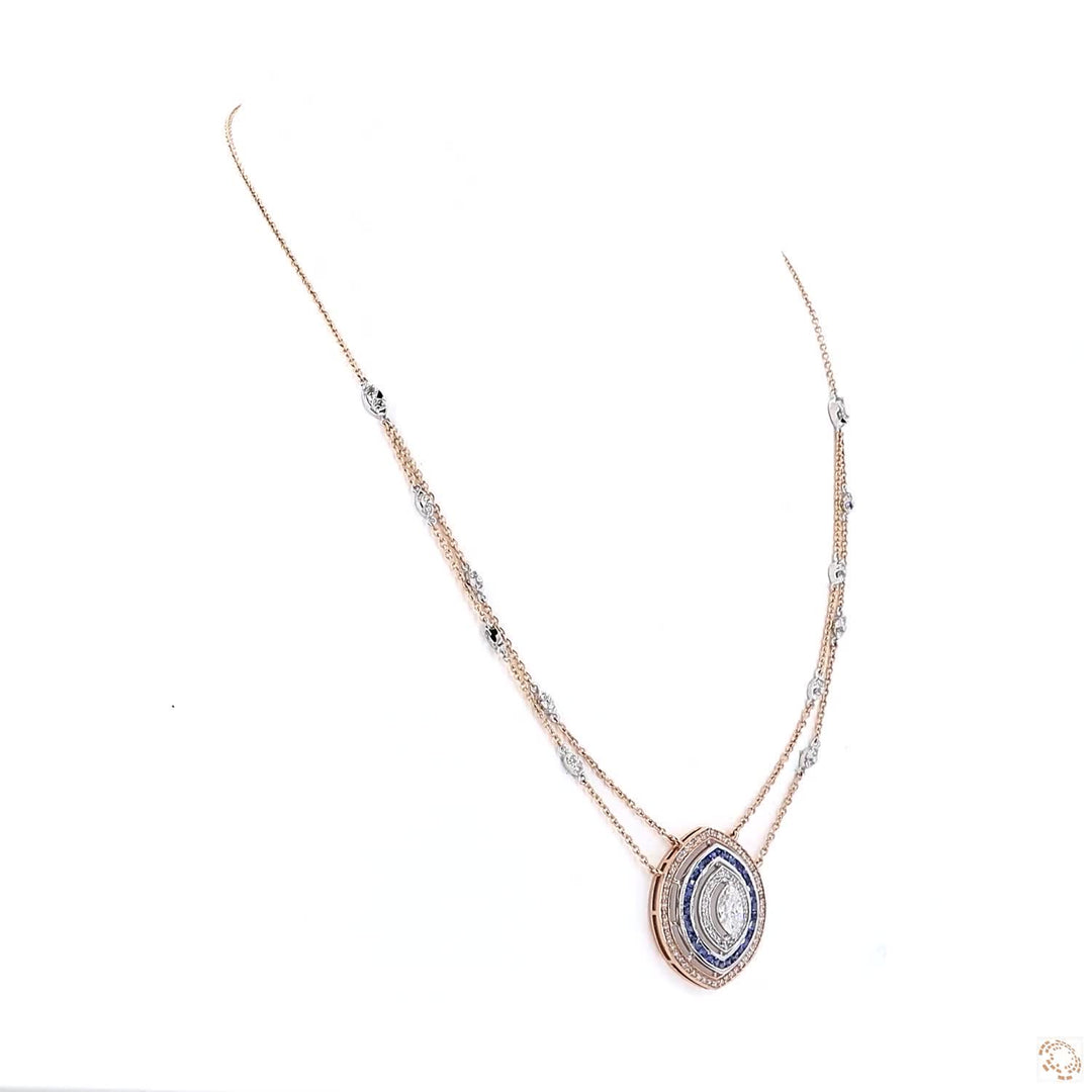 Marquise Halo Sapphire Pendant Necklace