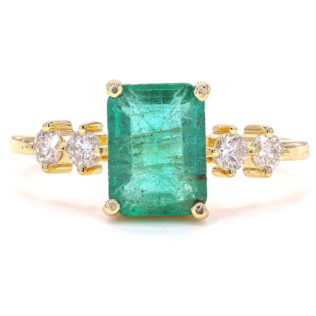 Natural Emerald Cut Emerald Diamond Ring