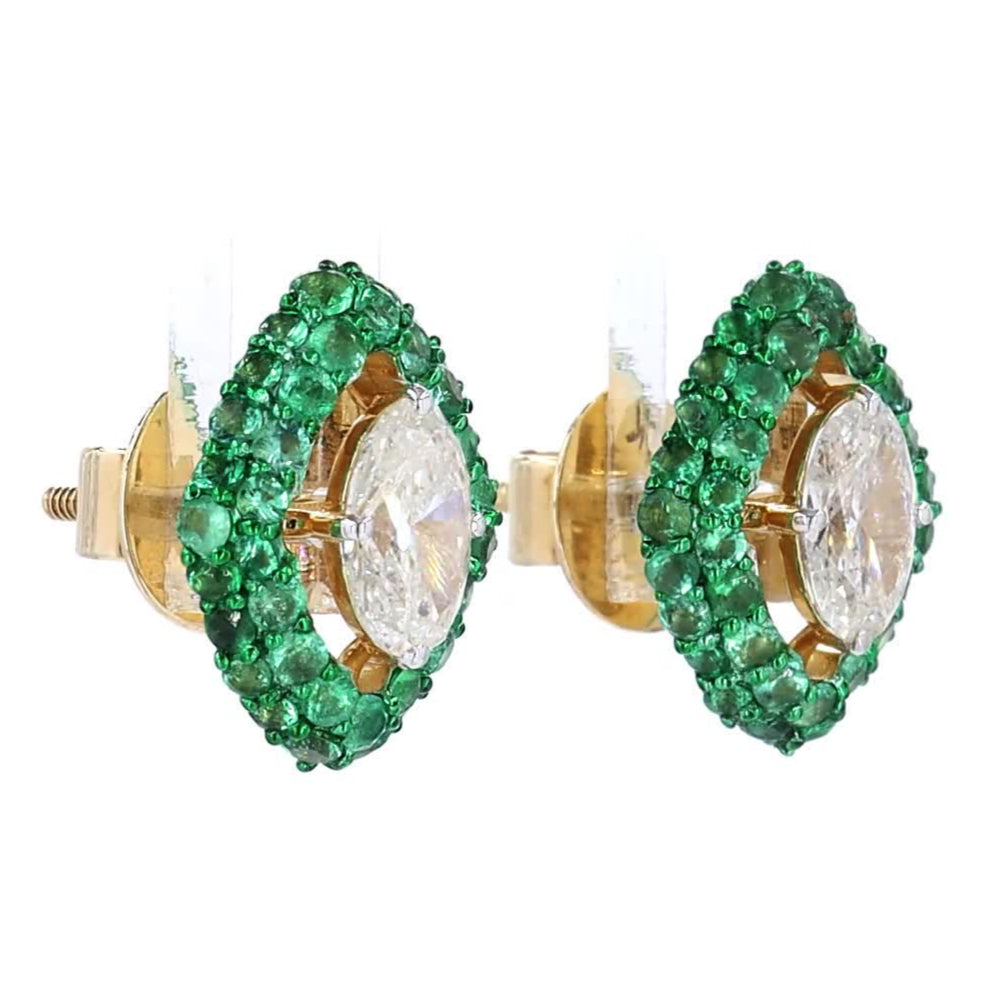 Marquise Diamond Emerald Earrings