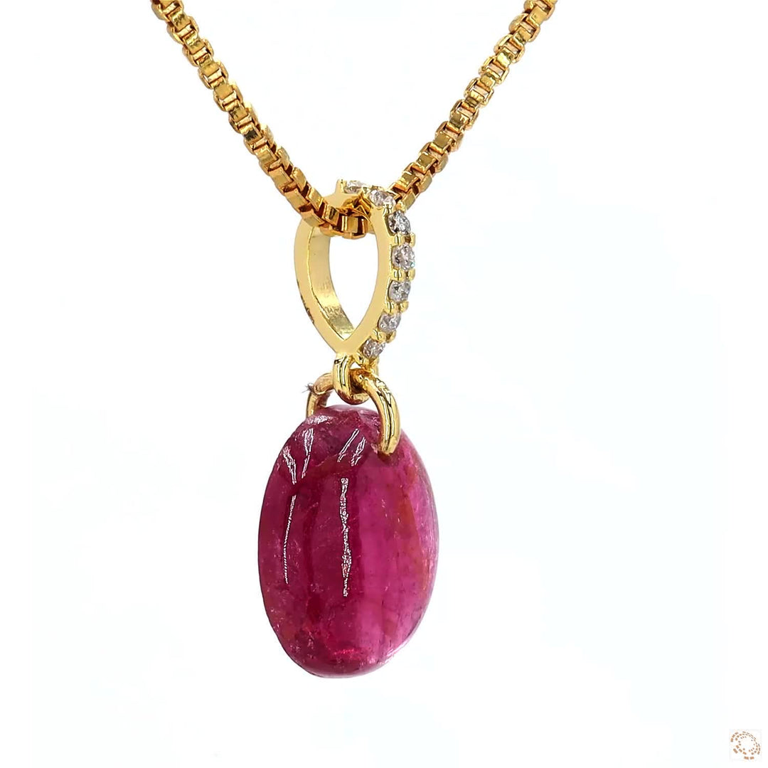 Oval Pink Tourmaline Diamond Pendant Necklace