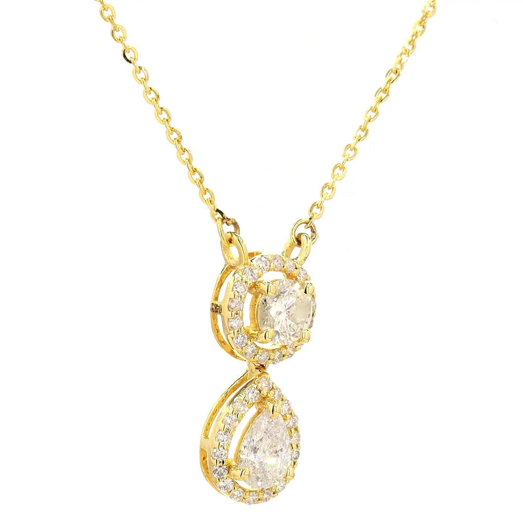 Round Pear Halo Diamond Drop Necklace