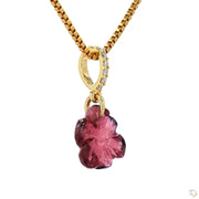 Flower Pink Tourmaline Diamond Pendant Necklace