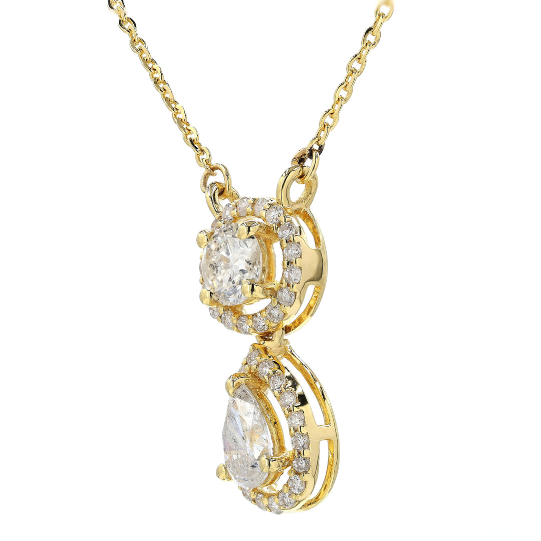 Round Pear Halo Diamond Drop Necklace