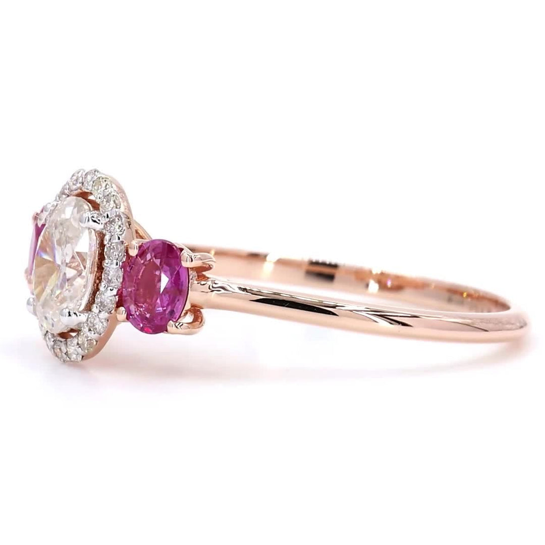 Oval Diamond & Ruby Halo Ring