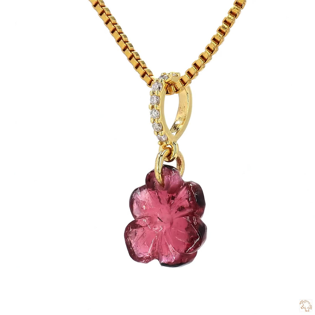 Flower Pink Tourmaline Diamond Pendant Necklace