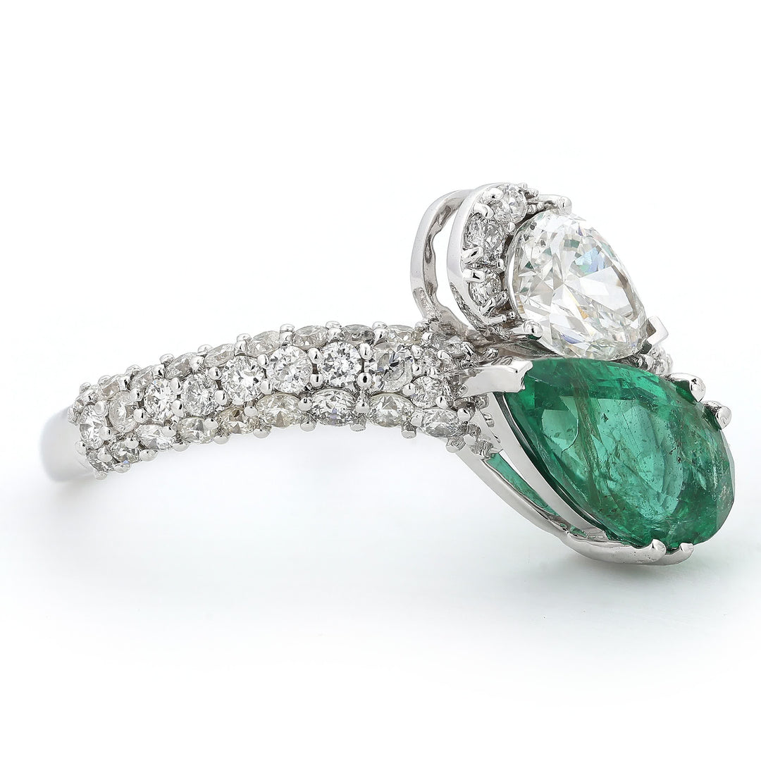Emerald Natural Diamond Bypass Ring