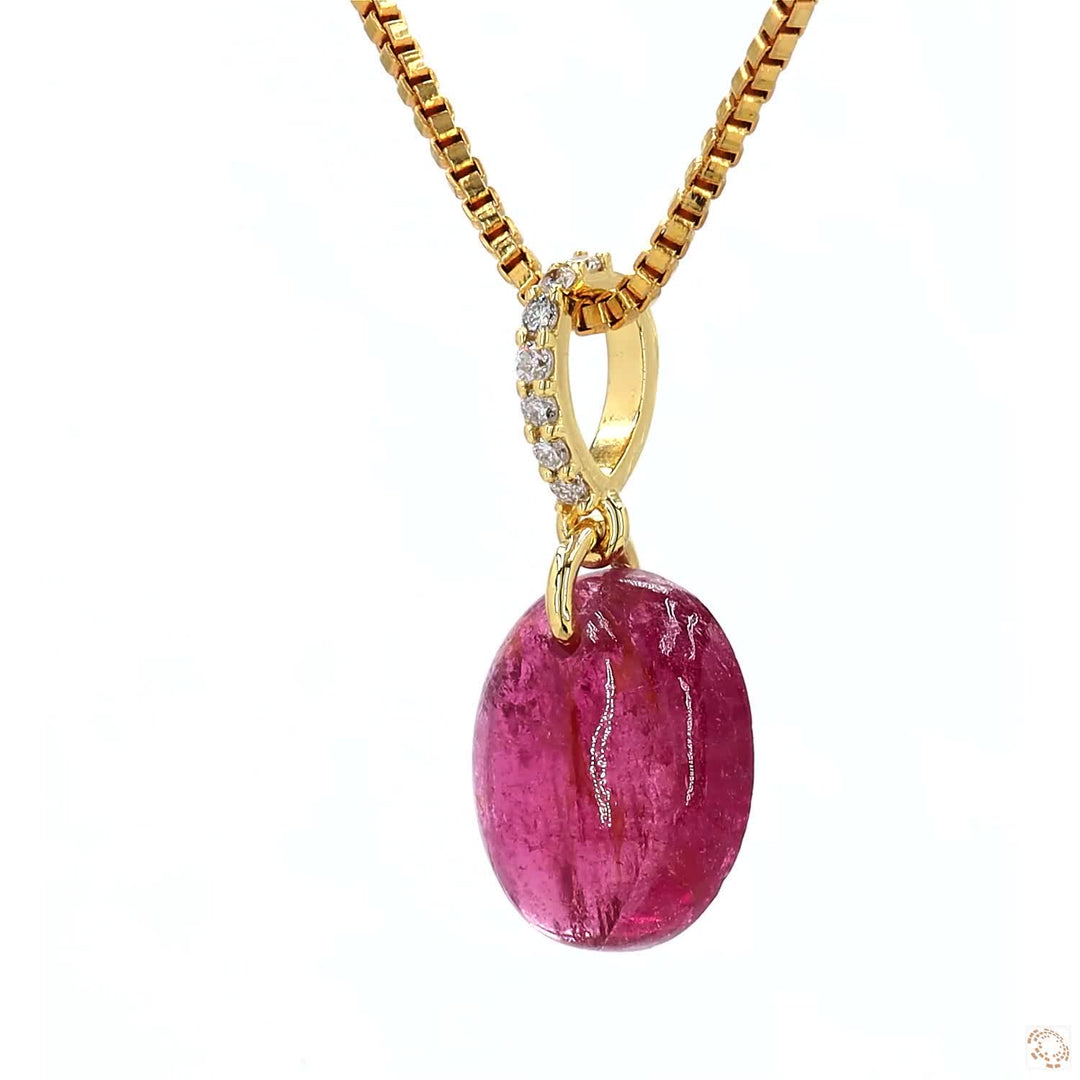 Oval Pink Tourmaline Diamond Pendant Necklace