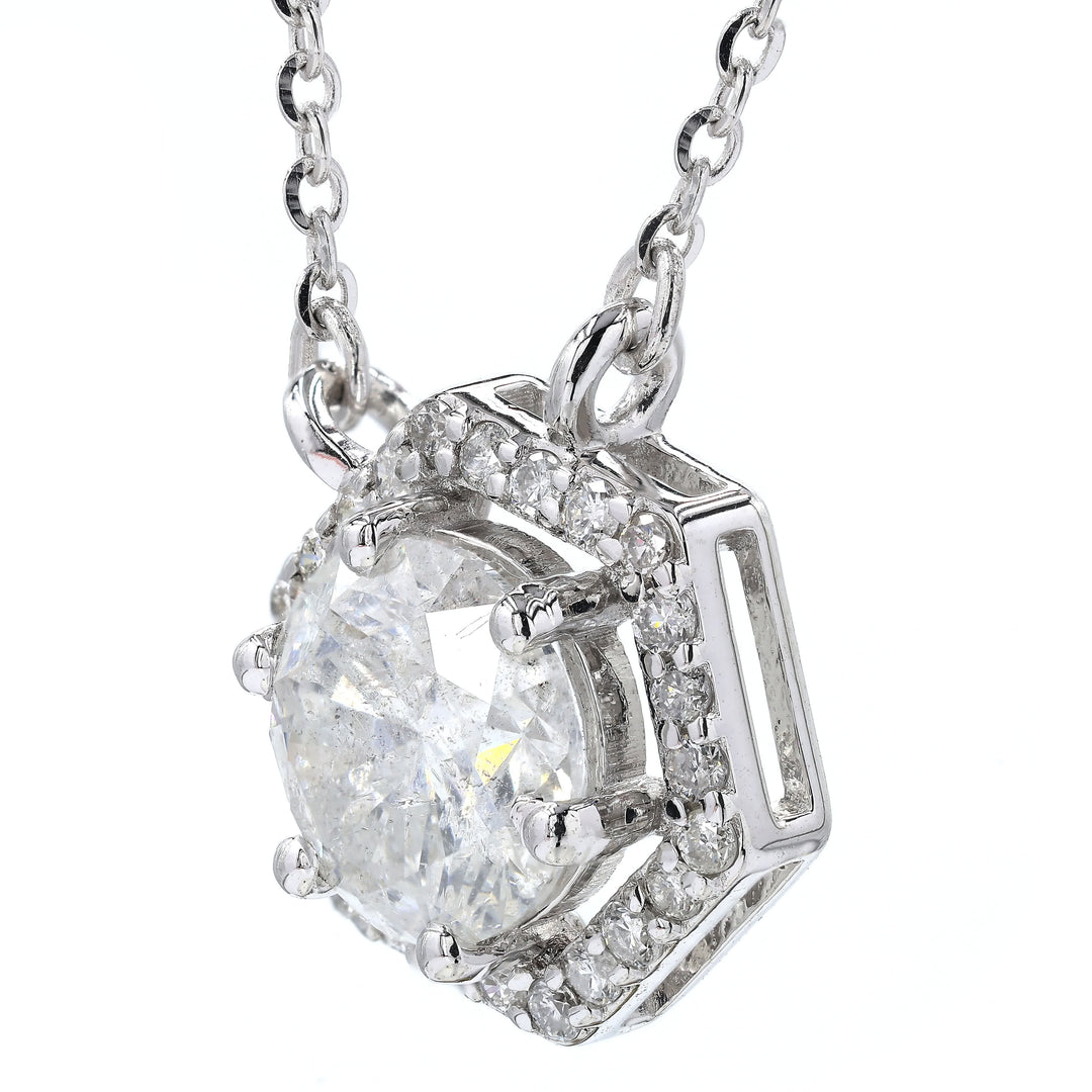 Hexagon Halo Solitare Pendant Necklace