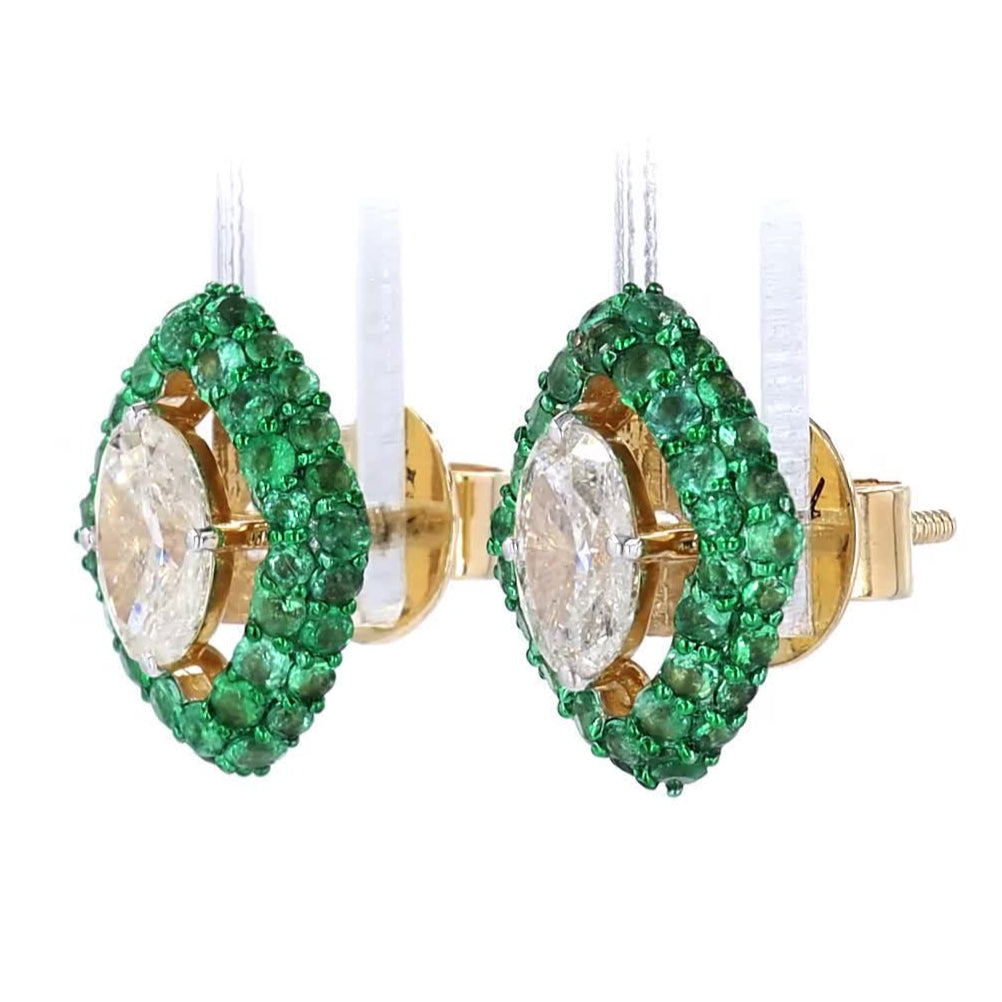 Marquise Diamond Emerald Earrings
