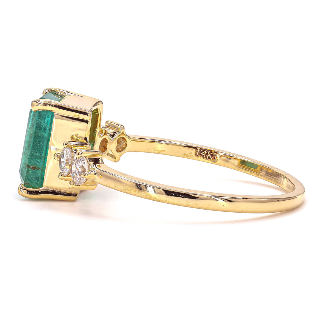 Natural Emerald Cut Emerald Diamond Ring