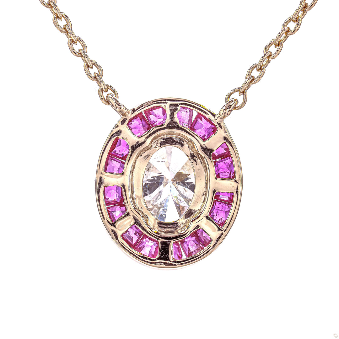 Oval Diamond Necklace with halo set ruby