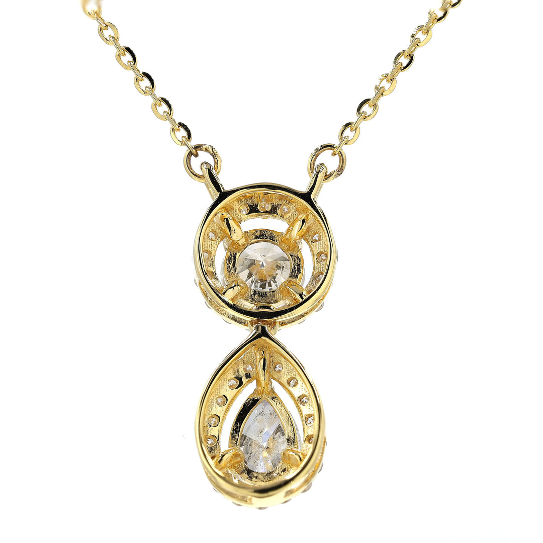 Round Pear Halo Diamond Drop Necklace