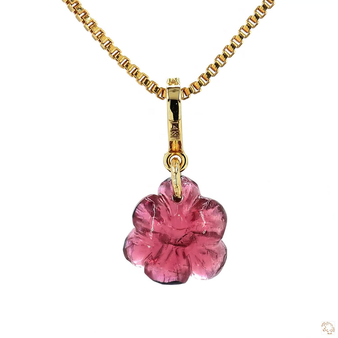 Flower Pink Tourmaline Diamond Pendant Necklace