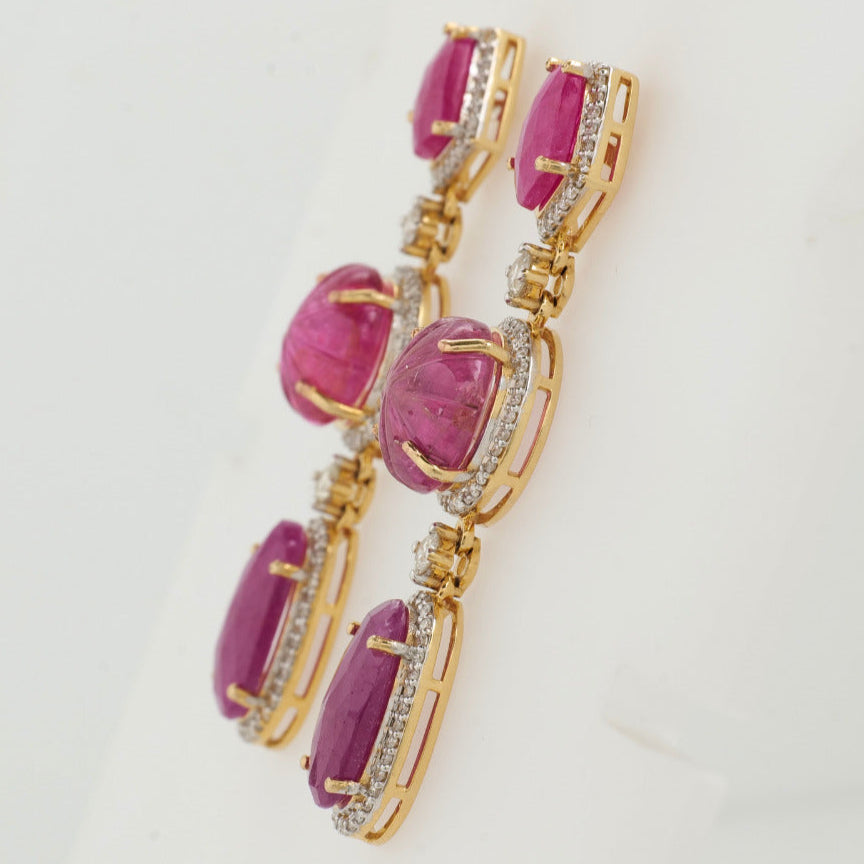 Ruby Tourmaline Drop Diamond Earrings