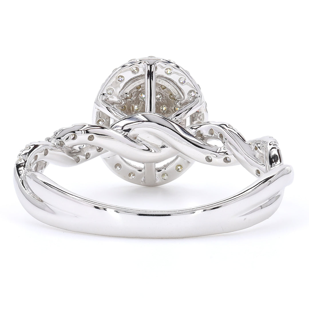 Oval Cluster Diamond Ring, 14k Solid Gold, Natural Diamonds, Halo Engagement Ring, Twisted Band Wedding Jewelry