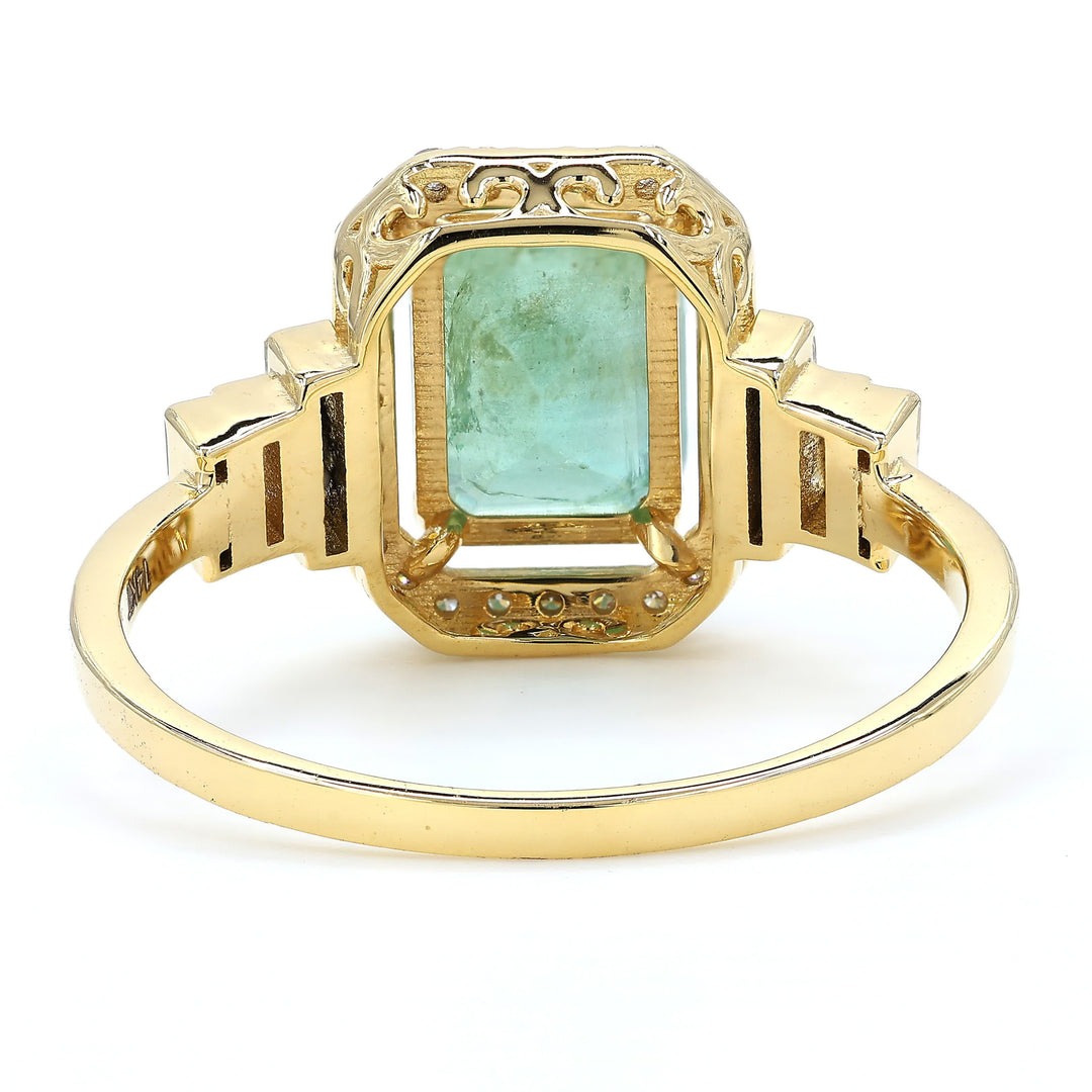 Emerald Cut Natural Emerald Diamond Ring
