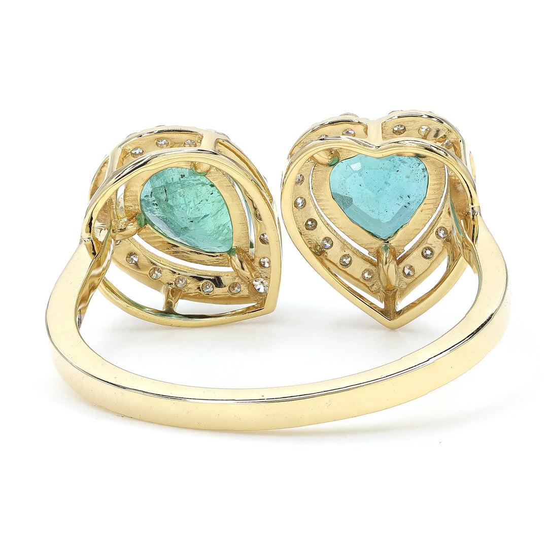 Heart and Pear Emerald Diamond Ring