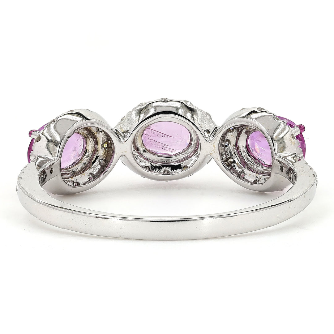 Three Stone Pink Sapphire Diamond Ring