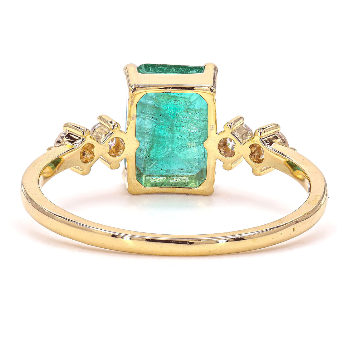 Natural Emerald Cut Emerald Diamond Ring